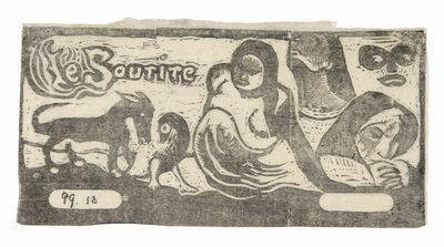 Tre personer, en mask, en räv och en fågel, headpiece för Le sourire av Paul Gauguin