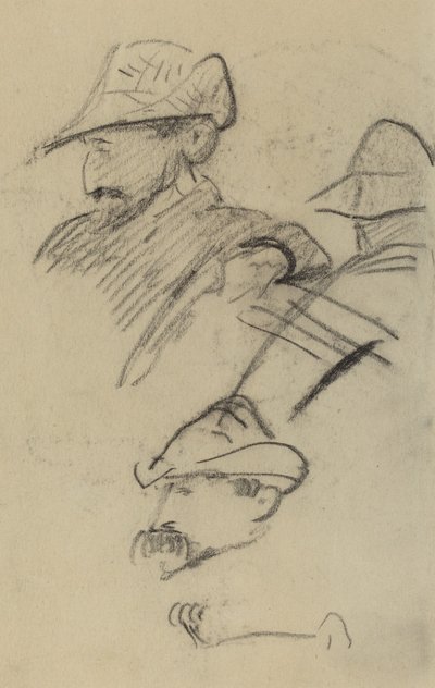 Tre studier av en man som bär hatt [recto] av Paul Gauguin