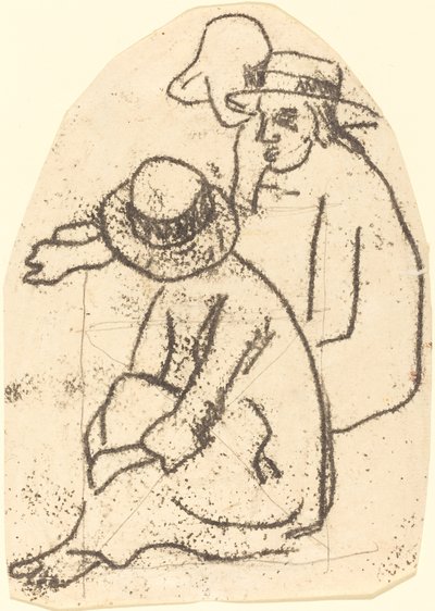 Three Tahitians (Studie för "The Sister of Charity") av Paul Gauguin