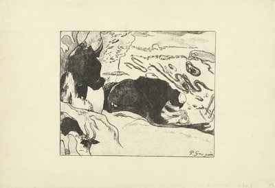 Två tvättkvinnor tvättar kläder med vatten Les Lavandières av Paul Gauguin