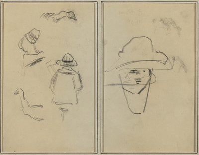 Två bretonska figurer och studier av två gäss; Man som bär hatt [verso] av Paul Gauguin