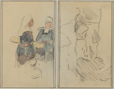 Två bretonska kvinnor; Landskap [recto] av Paul Gauguin