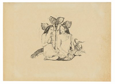 Två maorikvinnor som sitter på huk av Paul Gauguin