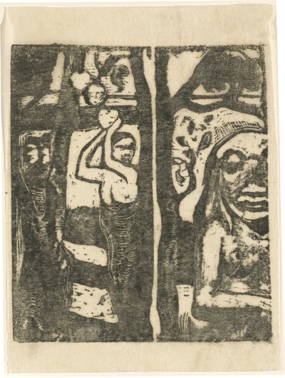 Kvinna som plockar frukt och vilden av Paul Gauguin