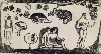 Kvinnor, djur och lövverk; Kvinnor, djur och löv, 1895-1903 av Paul Gauguin