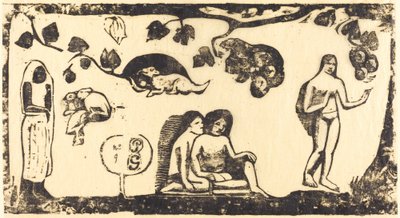 Kvinnor, djur och lövverk Kvinnor, djur och bladverk, 1895 eller senare. av Paul Gauguin
