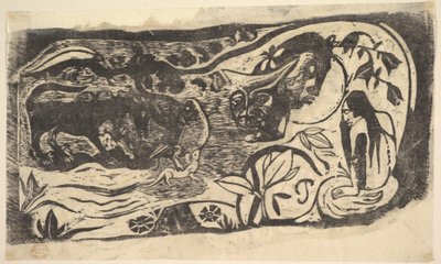 Träsnitt med behornat huvud, 1898-99. av Paul Gauguin