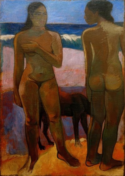 Två tahitiska kvinnor på stranden av Paul Gauguin