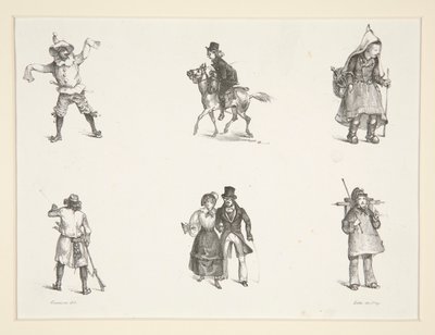Två motiv och fyra stående och stående figurer av Paul Gavarni