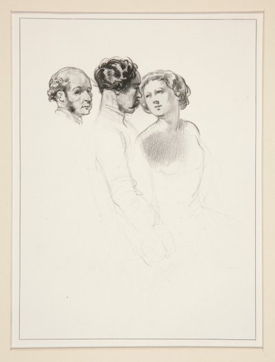 Figurstudie; Grupp av tre figurer av Paul Gavarni