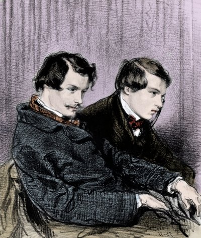 Bröderna Goncourt - Edmond de Goncourt (1822-1886) och Jules de Goncourt (1830-1870) i en låda på teatern av Paul Gavarni