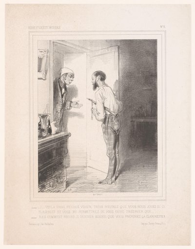 Man tilltalar granne med flageolet Voilà trois heures voisin (...) (titel på objekt) av Paul Gavarni