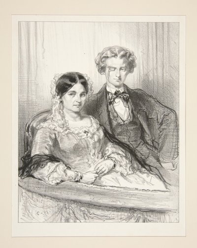 Faidra på Comédie-Française. Herr Paul de Trois-Étoiles debut i rollen som Hippolytos. av Paul Gavarni