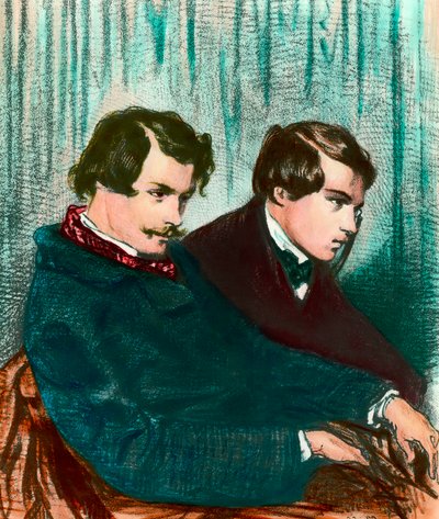Porträtt av bröderna Edmond Goncourt (1822-1896) och Jules Goncourt (1830-1870). Teckning av Paul Gavarni (1804-1866) av Paul Gavarni
