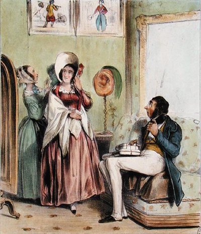 Gravid kvinnas begär (färg litho) av Paul Gavarni