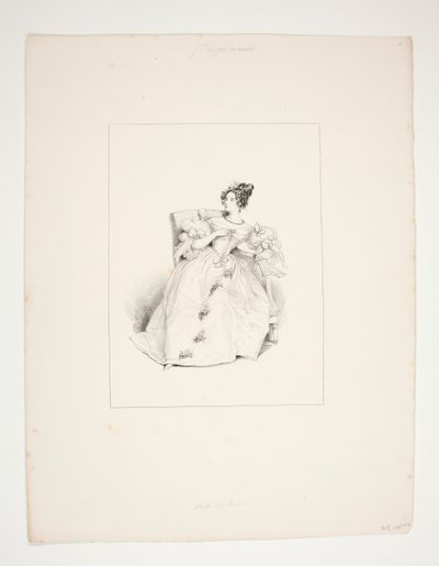 BALKLÄNNING. Jouenne frisyr, Nattier blommor. av Paul Gavarni