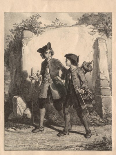 Rousseau och hans vän Bacle av Paul Gavarni