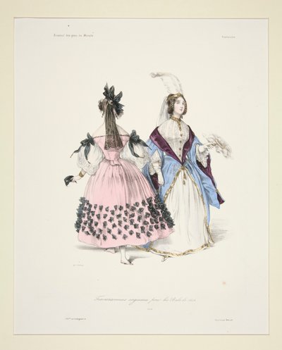 ORIGINAL TRAVESTISSEMENS (sic) för bollarna 1834. 5 och 6. av Paul Gavarni