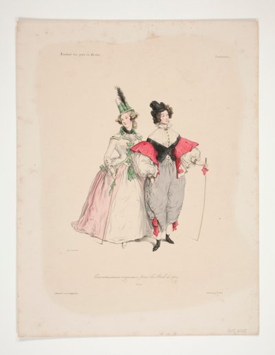 ORIGINAL TRAVESTISSEMENS (sic) för bollarna 1834. Nr. 2 och 3. av Paul Gavarni