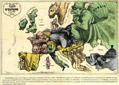 Drolatisk karta över Europa för 1870 av Paul Hadol