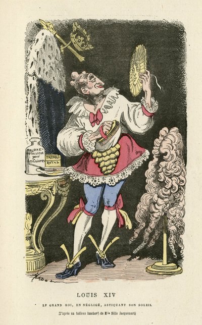 Illustration av Hadol (1835-1875) i Histoire de France tintamarresque, ca. 1880 - Smink, Gammal regim, Sol, Peruk - Ludvig XIV av Paul Hadol