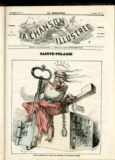 La Chanson illustree (tidskrift), nummer 52, satirisk i färger: Sainte Pelagie - Republikan, Prisons, Sainte Pelagie - Illustration av Hadol (1835-1875) av Paul Hadol