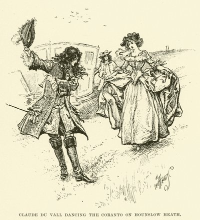 Claude du Vall dansar Coranto på Hounslow Heath (gravyr) av Paul Hardy