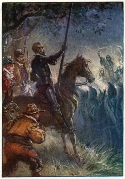 Då reste sig figuren i klänningen, illustration från "The Adventures of Don Quixote", utgiven av G. Bell und Sons, Ltd., 1911. av Paul Hardy