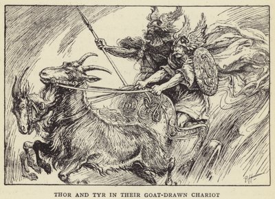 Thor och Tyr i sin getdragna vagn av Paul Hardy