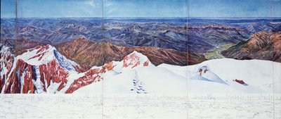 Panoramautsikt över toppen av Pelvoux (sommet du Pelvoux) i Massif des Ecrins, franska alperna (fotogravyr) (se även 404290) av Paul Helbronner
