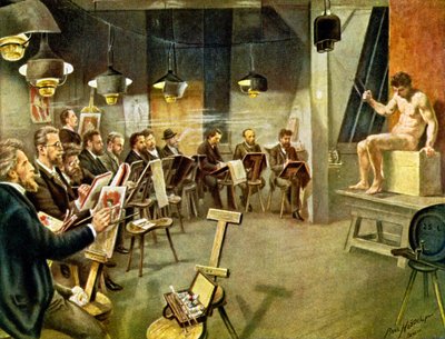 Konststudenter, ca 1930 (illustration) av Paul Heydel