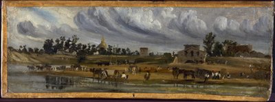 Seinebankarna vid barrière de la Cunette, nära Champ-de-Mars (1820), år 1820 (målning) av Paul Huet