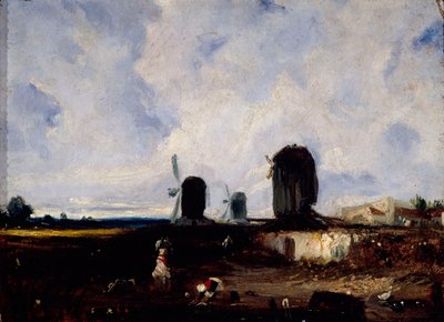 Väderkvarnar på slätterna i Montrouge, ca 1820 (olja på duk) av Paul Huet