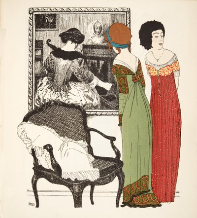 Två empire-klänningar från puben Les Robes de Paul Poiret. 1908 (stenciltryck) av Paul Iribe
