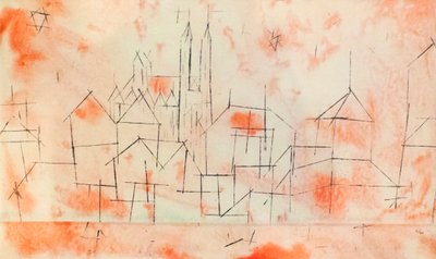 Stad med gotisk katedral av Paul Klee