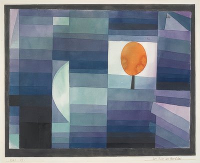 Höstens budbärare (grön/lila gradering med orange accent). 1922 av Paul Klee