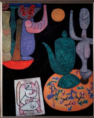 Stilleben på svart bakgrund - målning av Paul Klee