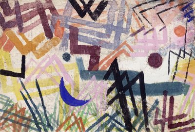 Spelets kraft i ett Lech-landskap; Spel av krafterna i ett Lech-landskap av Paul Klee