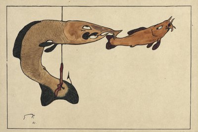 Utan titel Två fiskar, en på en krok, 1901 av Paul Klee