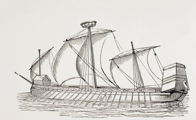 16th Century Three Masted Galley med fyrkantiga segel. av Paul Lacroix