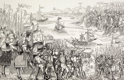 Korsfarare landstiger i Damietta, Egypten, år 1249 under det sjunde korståget. av Paul Lacroix