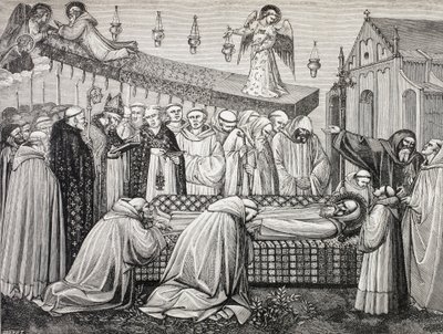 Sankt Benedictus av Nursia eller San Benedetto Da Norcia, 480-547, död i klostret i Monte Cassino. av Paul Lacroix