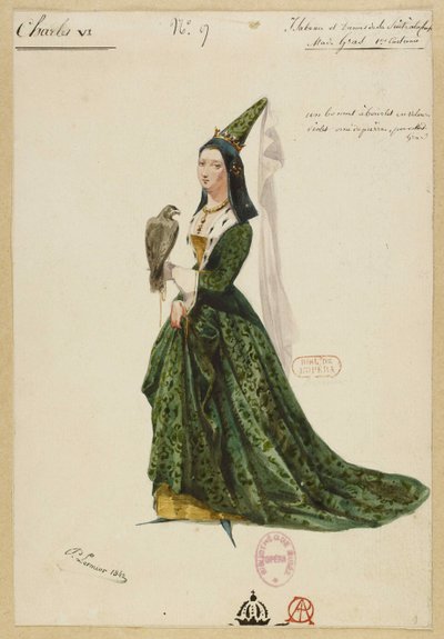 Isabella av Bayern. Kostymdesign för operan Charles VI av Fromental Halévy, 1843. av Paul Lormier