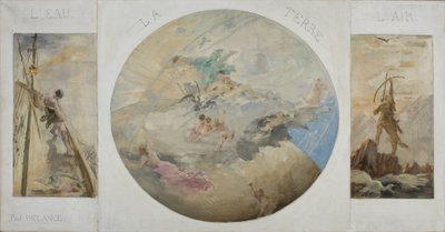 Skiss till Hôtel de Villes matsal i Paris: Vatten, jord, luft, mellan 1891 och 1892 (olja på duk) av Paul Louis Delance