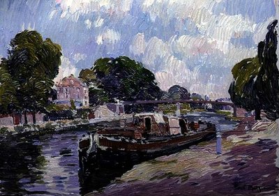 Kanalbåten, Bougival (olja på bräda) av Paul Mathieu