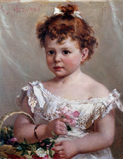 Flickan i korgen eller Helene Loeb, blivande Madame Victor Lyon, vid två års ålder Målning av Paul Merwart (1855-1902) 1800-talets sön. 0,46x0,38 m av Paul Merwart