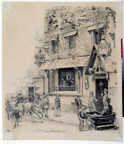 Utsikt över ingången till Cabaret du Chat Noir. Bläckteckning av Paul Merwart (1855-1902) 1800-talets Paris, Musee Carnavalet av Paul Merwart