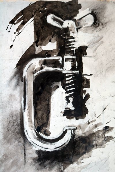 Clamping, 2024 (bläck på papper) av Paul Powis
