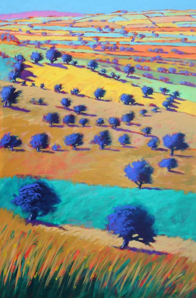 Cotswolds Towards Bredon, 2021 (akryl på kartong) av Paul Powis