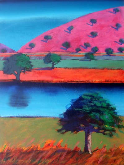 Pink Hill 2 (akryl på kort) av Paul Powis